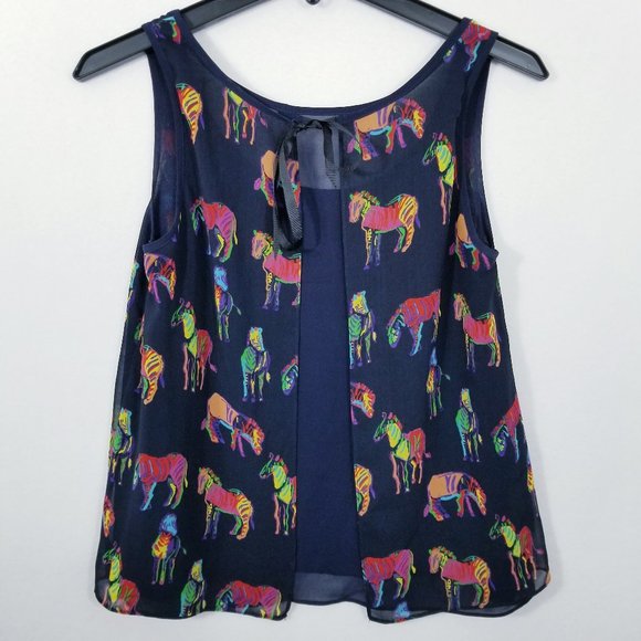 Zara Trafaluc Rainbow Zebras Sheer Tie Back Top - Picture 3 of 6